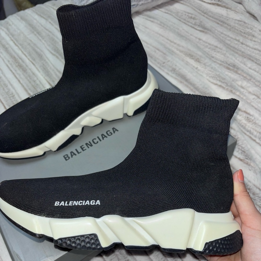BALENCIAGA SPEED RECYCLED KNIT SNEAKER IN BLACK/WHITE